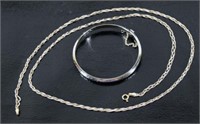 Sterling Silver Bangle Bracelet & Braided Necklace