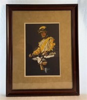 Original Jockey Artwork by Laura Carson, Framed