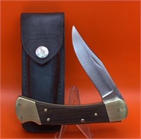 Buck 110 Folding Hunter Knife with Leather Sheath