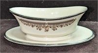 Retired Lenox Lace Point Gravy Bowl With Underplat