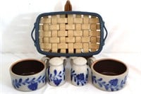 5 Pcs. Salt Glaze Mugs, Shakers & Woven Basket