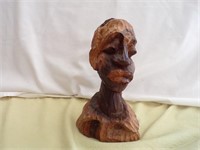 Hand Carved Wood Bust 7.5" T