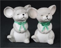 Gray Mice w/Green Bows Salt & Pepper Shakers