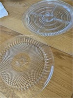 E2)Set of 2 cut glass platters, one is divided for