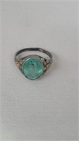 Gold filled ring with blue/green stone marked