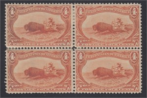 US Stamps #287 Mint HR Block of 4 with light oxida