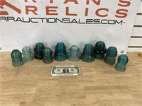 Group of green electrical insulators No 14