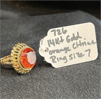 14 K Gold/Orange Citrine Ring