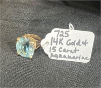 14 K Gold/ 15 Carat Aquamarine Stone