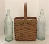 Very nice splint handled basket for bottles,