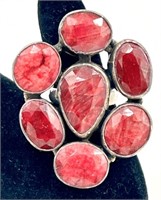 Sterling Rubellite Stone Cluster Ring