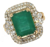 14k Gold 8.08 ct Natural Emerald & Diamond Ring