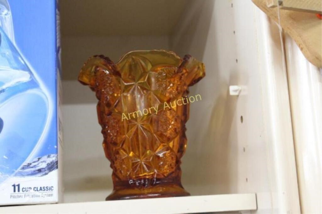 AMBER GLASS GEOMETRIC PATTERN VASE