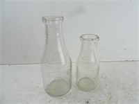 Lot of 2 Vintage Clear Glass Milk Bottles
