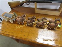 VINTAGE CAST IRON CLYDESDALE HORSES AND WAGON