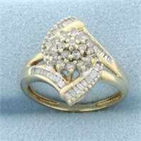 Baguette and Round Diamond Cocktail Ring in 10k Ye