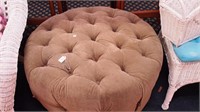 Olive green tufted round hassock, 32"