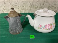 Vtg Enamel Teapot& Kettle