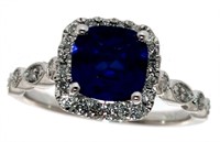 14k Gold 2.25 ct Cushion Sapphire & Diamond Ring