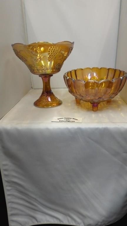 Vintage '70s iridescent amber fruit bowls