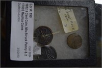1852 3 Cent Coin, Mis-Struck Penny & 2 1700S Repli