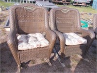 (2) Wicker Cushioned Rocking Chairs