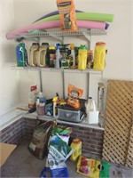 Contents of shelves lawn and garden supplies