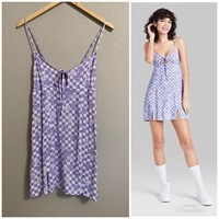 Purple Checked Fit & Flare Sleeveless Dress-XL
