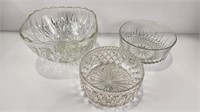 (3) Large Glass Bowls 8", 9", 11"x11"
