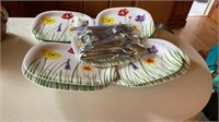 (9) plastic plate with bag of unchecked flatware