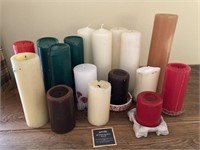 Lot of Pillar Candles & Trays/Holders