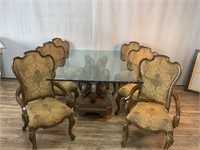 Glasstop Dining Table & 6 Chairs Tan Design