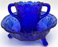 Vtg Cobalt Blue Glass Bowl & Vase