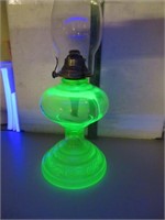 Vintage Green Depression Glass Oil Lamp