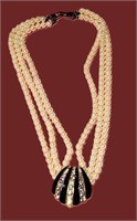 GORGEOUS VTG 3-STRAND PEARL CRYSTAL NECKLACE