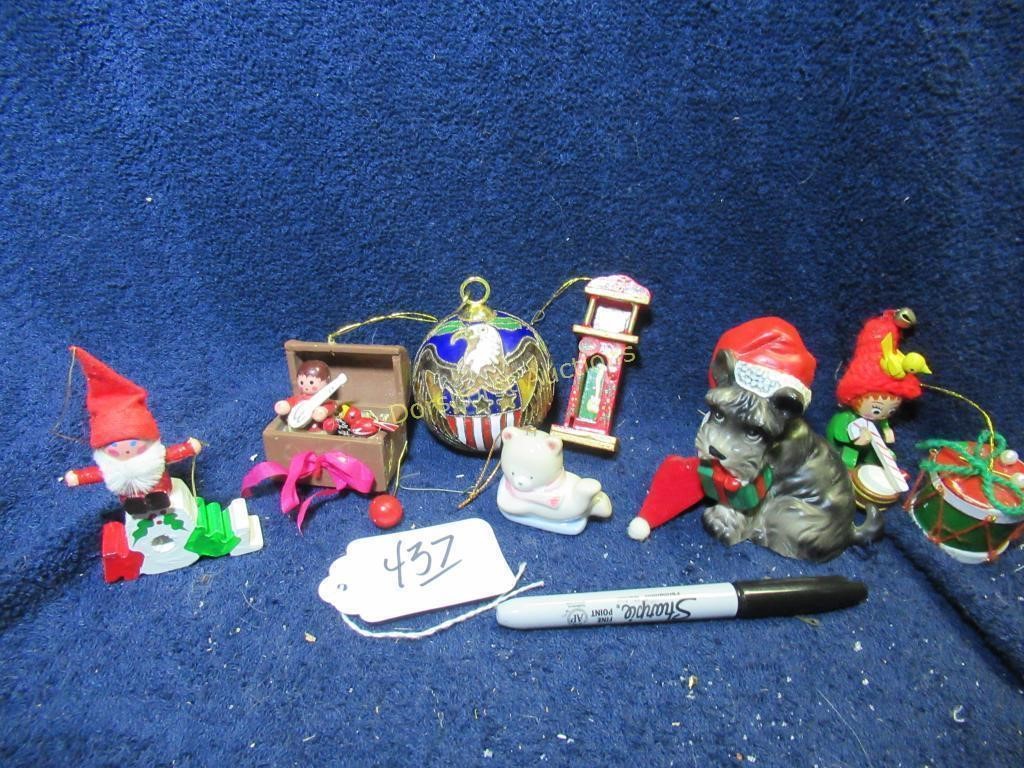 BOX LOT. ORNAMENTS INCLUDED ENAMELED AMERICAN