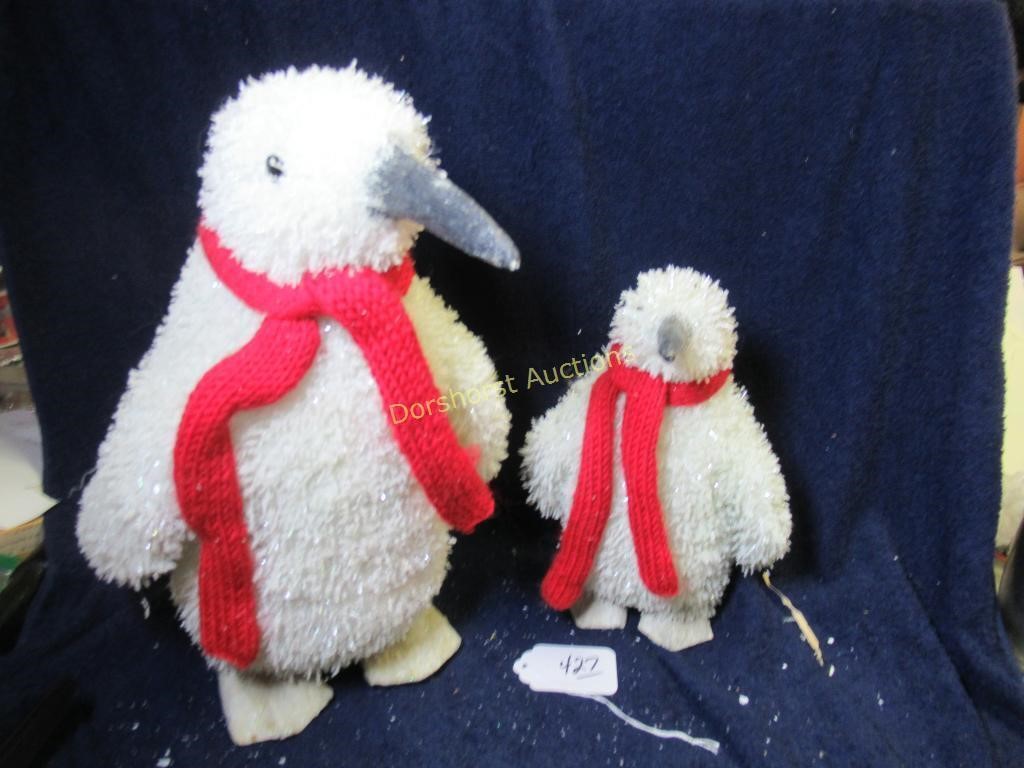 (2) GLITTERY PENGUINS -  15" + 11" - NICE!