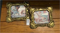 Vintage embossed brass framed tin pictures-