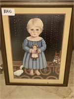 Framed print of girl holding doll by Betty McCool