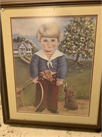 Boy holding stick horse by Betty McCool