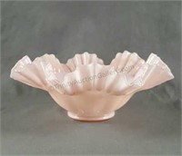 Fenton Glass Pink Opaline Ruffled Edge 10"  Bowl