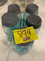 GROUP OF BLUE GLASS ANTIQUE CANNING JARS