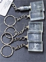 5 Crystal keychains etched with assorted animals