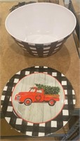 Matching Christmas Tree and Truck Platter and Bowl
