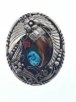 Turquoise and Bear Claw Belt Buckle 3.25”