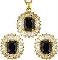 18k Gold-pl Radiant 7.86 Black Onyx Jewelry Set