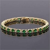 18k Goldpl Round 6.25ct Emerald Tennis Bracelet