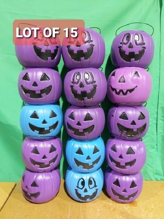 Lot of 15, Halloween Treat Bucket Blow Mold Jack-O