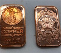 Copper Bars, 1 oz Copper Bars .999 Fine