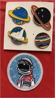 4 planet pins with spaceman patch. Embroidered